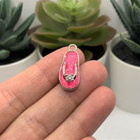 4, 20 or 50 Pieces: Pink Enamel Flip Flop Sandal 3D Charms with Rhinestone