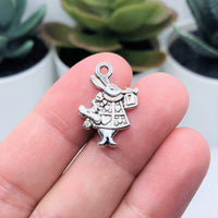 Silver White Rabbit Alice in Wonderland Charms, 20x15mm