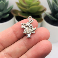 Silver White Rabbit Alice in Wonderland Charms, 20x15mm