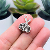 4, 20 or 50 Pieces: Silver Tennis Racket Charms, Double Sided