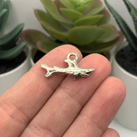 4, 20 or 50 Pieces: Silver Shark 3D Charms