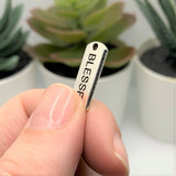 4, 20 or 50 Pieces: Silver Blessed Word Bar Tag Charms