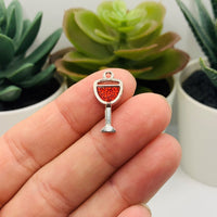 Red and Silver Wine Glass Charms, 29x9mm