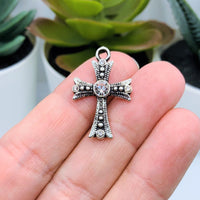 4, 20 or 50 Pieces: Cross Pendant Charms with Diamond Rhinestones