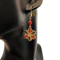 Gold Rhinestone Snowflake Christmas Earrings