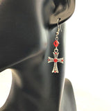 Red Rhinestone Gothic Cross Earrings