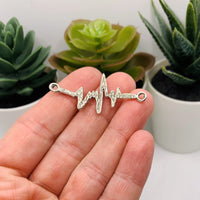 Silver EKG Heartbeat Connector Charms, 44x20mm
