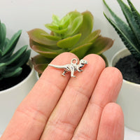 4, 20 or 50 Pieces: Silver T-Rex Dinosaur 3D Charms