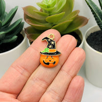 4 or 12 Pieces: Enamel Pumpkin Witch Halloween Charms