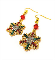 Gold Rhinestone Snowflake Christmas Earrings