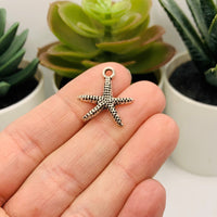4, 20 or 50 Pieces: Silver Sea Star Starfish Charms