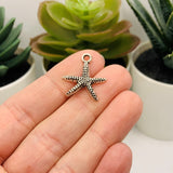 4, 20 or 50 Pieces: Silver Sea Star Starfish Charms