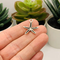 4, 20 or 50 Pieces: Silver Sea Star Starfish Charms