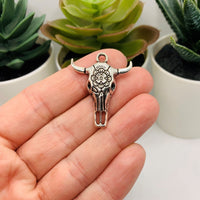 4, 20 or 50 Pieces: Silver Cattle Steer Skull Charms