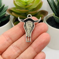 4, 20 or 50 Pieces: Silver Cattle Steer Skull Charms