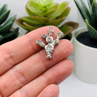 4, 20 or 50 Pieces: Silver Prickly Pear Cactus Charms - Double Sided