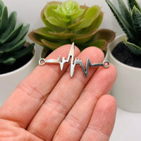 Silver EKG Heartbeat Connector Charms, 44x20mm