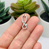 4, 20 or 50 Pieces: Silver Stethoscope Doctor Charms - Double Sided