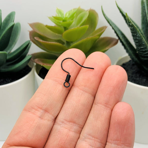 100 or 500 Pieces: Black Enamel Coated Fish Hook Earring Wires 100 Pieces
