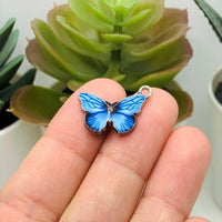 4, 20 or 50 Pieces: Light Blue Enamel and Silver Butterfly Charms