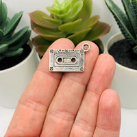 4, 20 or 50 Pieces: Silver Cassette 3D Charms
