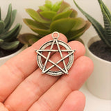 Silver Pentacle Pentagram Wiccan Charms, 31x28mm