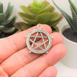 Silver Pentacle Pentagram Wiccan Charms, 31x28mm
