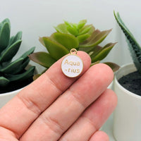 12 or 60 Pieces: White Enamel and Gold Zodiac/Astrology Charms, Double Sided