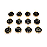 12 or 60 Pieces: Black Enamel and Gold Zodiac/Astrology Charms, Double Sided