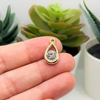 4, 20 or 50 Pieces: Light Gold Toned Acrylic Charm with Rhinestone