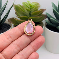 4, 20 or 50 Pieces: Light Pink and Gold Acrylic Teardrop Charms