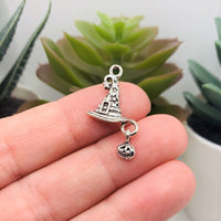 4, 20 or 50 Pieces: Silver Witch Hat with Pumpkin Charms
