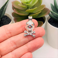 4 or 20 Pieces: Silver Plated Skull and Crossbones Bead Diffuser Lockets