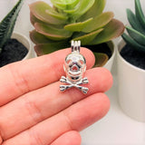 4 or 20 Pieces: Silver Plated Skull and Crossbones Bead Diffuser Lockets