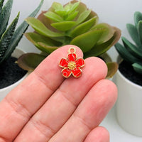 4, 20 or 50 Pieces: Red and Gold Flower Charms