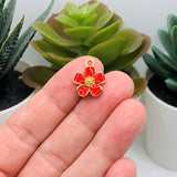 4, 20 or 50 Pieces: Red and Gold Flower Charms