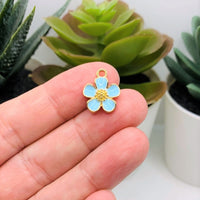 4, 20 or 50 Pieces: Light Blue and Gold Flower Charms