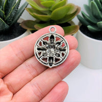 4, 20 or 50 Pieces: Silver Round Skull Pendant Charms