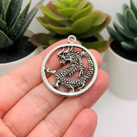 4, 20 or 50 Pieces: Large Silver Chinese Dragon Pendants