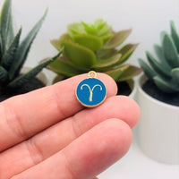 Aqua Blue Enamel and Gold Zodiac/Astrology Charms, 15x12mm