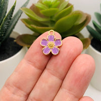 4, 20 or 50 Pieces: Purple and Gold Flower Charms