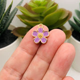 4, 20 or 50 Pieces: Purple and Gold Flower Charms