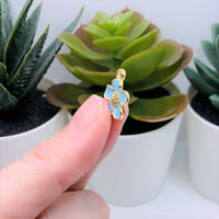 4, 20 or 50 Pieces: Light Blue and Gold Flower Charms
