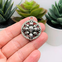 4, 20 or 50 Pieces: Silver Round Skull Pendant Charms