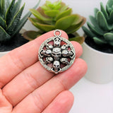 4, 20 or 50 Pieces: Silver Round Skull Pendant Charms