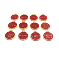 12 or 60 Pieces: Red Enamel and Gold Zodiac/Astrology Charms, Double Sided