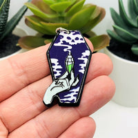 1, 4 or 20 Pieces: Purple Coffin with Poison Vial Charms - Double Sided